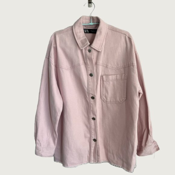 Zara Baby Pink Frayed Corduroy Shirt Jacket - Picture 1 of 5